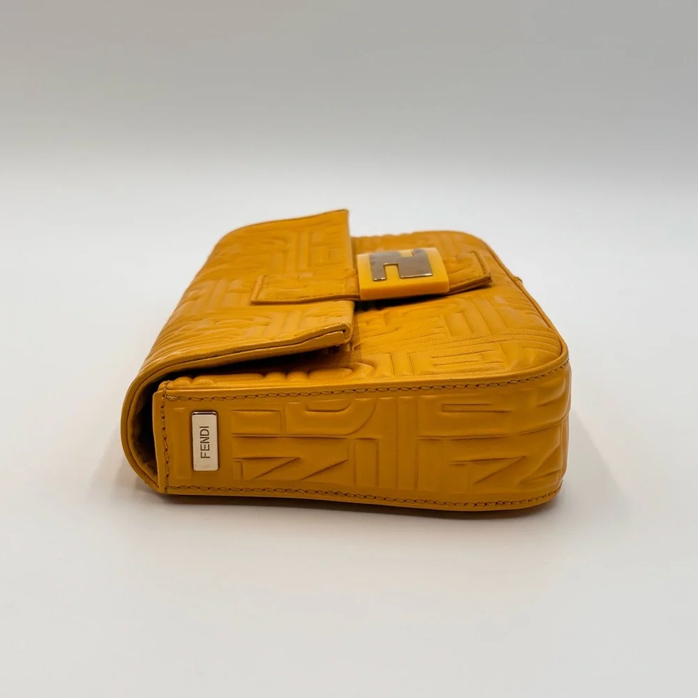 Fendi Yellow Embossed Zucca Leather Baguette Shoulder Bag Silver Hardware - Picture 4 of 12